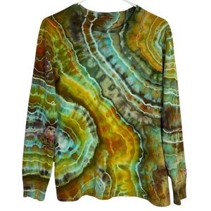 Aritzia TNA Tie Dye Long Sleeve Tee Womens Small Custom Handmade Crewneck Green